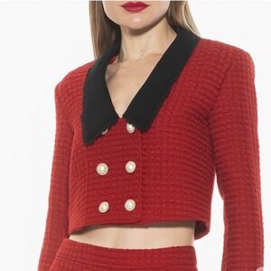 Alexia Admor Red Aurelia Tweed Lace Pearl Button Crop Blazer Jacket Size 12